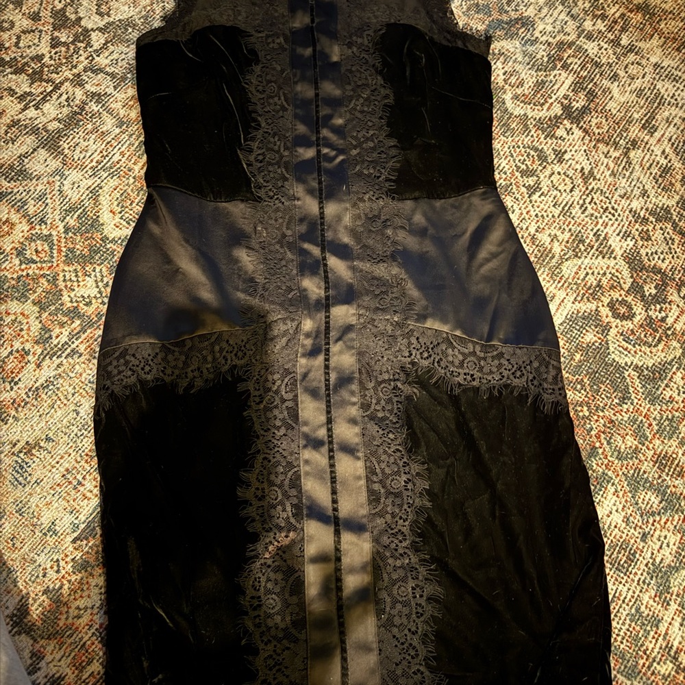White House Black Market Black Satin Lace Mini Dress
